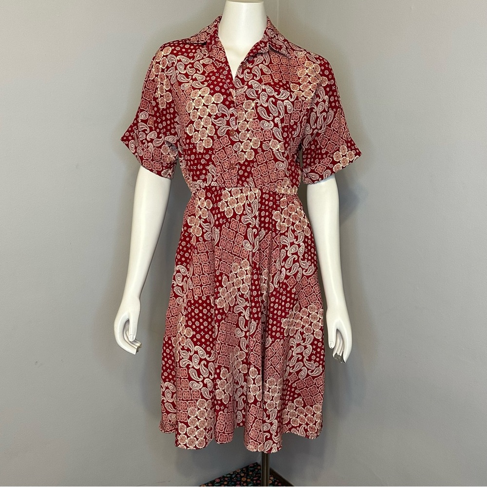 Vintage S.L. Petites Red White Handkerchief Print Dress
